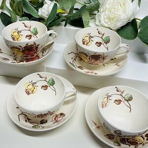 Vintage Nasco Rosalie Porcelain Japan Hand painted tea cup+plate set of 8 pieces